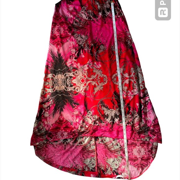 JENNIFER LOPEZ Red/Pink Print Sleeveless High-Low Dress Chain Trim - Size XS - Picture 11 of 12
